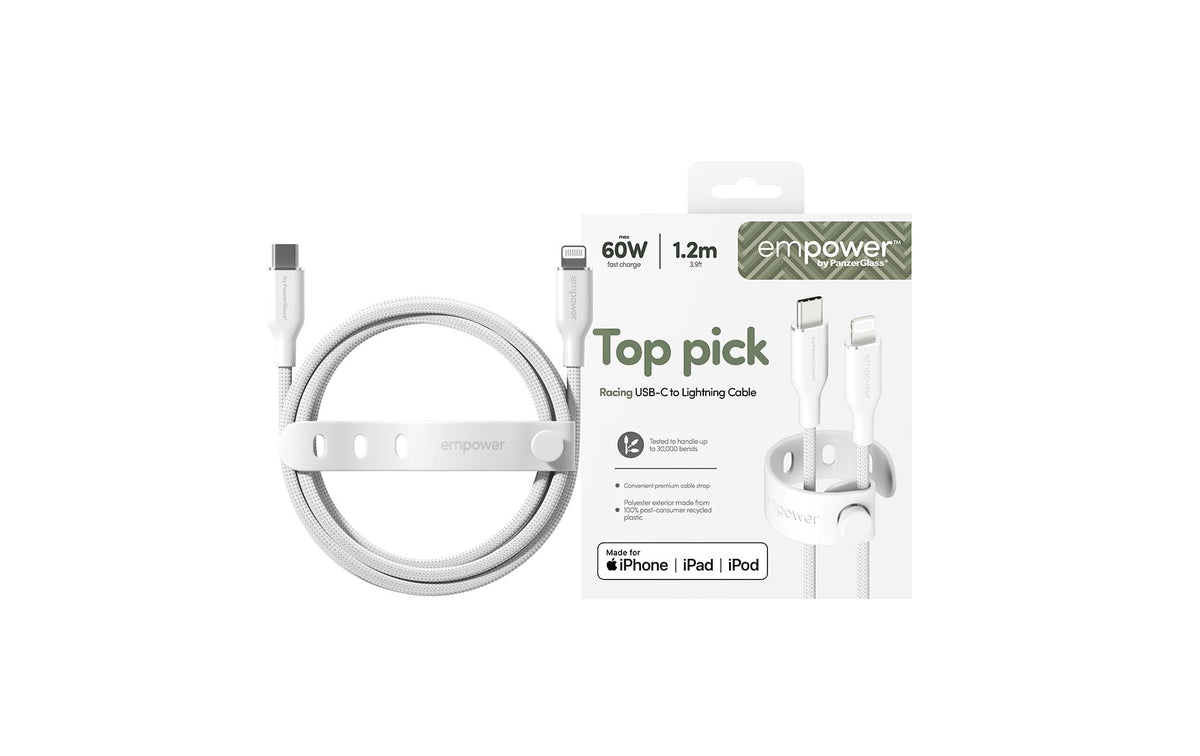PanzerGlass Daten- & Ladekabel – USB-C auf Lightning 1,2 m, MFi zertifiziert, PD 60 W, Weiss – für iPhone/iPad