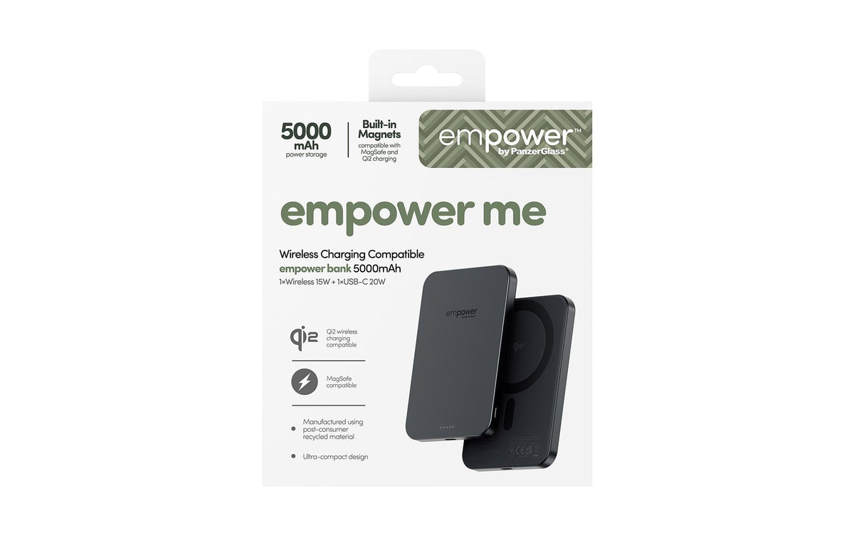 PanzerGlass MagSafe Powerbank 5000 mAh, PD 20 W, 1× USB-C, MagSafe, für iPhone (MagSafe), Schwarz