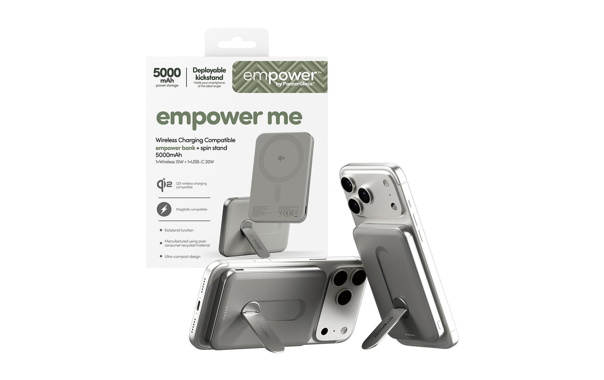PanzerGlass MagSafe Powerbank 5000 mAh, PD 20 W, 1× USB-C, mit Ständer, für iPhone (MagSafe), Titanium