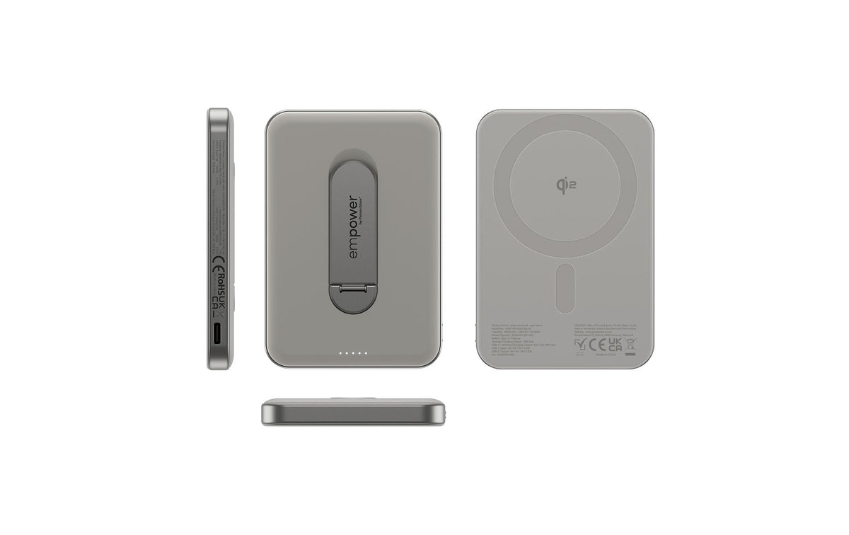PanzerGlass MagSafe Powerbank 5000 mAh, PD 20 W, 1× USB-C, mit Ständer, für iPhone (MagSafe), Titanium