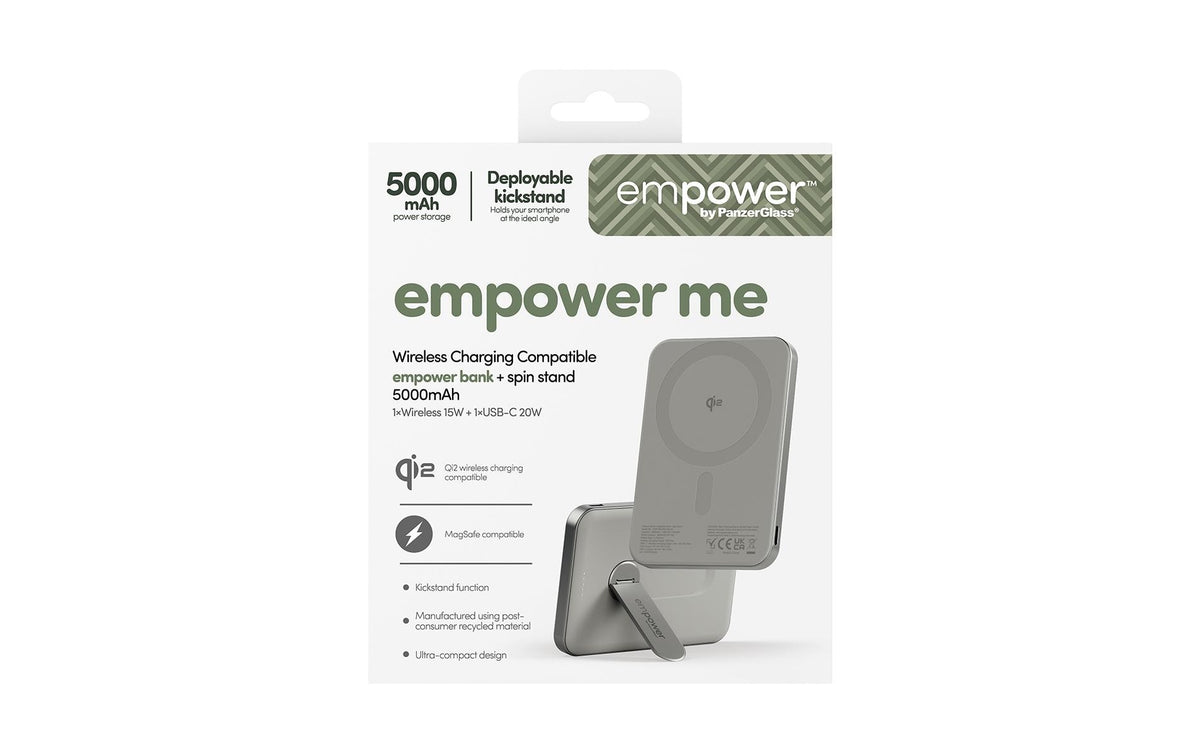 PanzerGlass MagSafe Powerbank 5000 mAh, PD 20 W, 1× USB-C, mit Ständer, für iPhone (MagSafe), Titanium