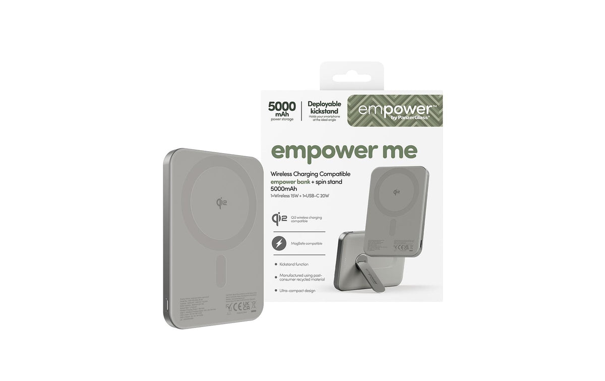 PanzerGlass MagSafe Powerbank 5000 mAh, PD 20 W, 1× USB-C, mit Ständer, für iPhone (MagSafe), Titanium