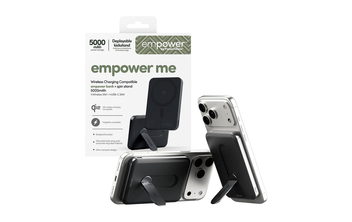 PanzerGlass MagSafe Powerbank 5000 mAh, PD 20 W, 1× USB-C, mit Ständer, Schwarz