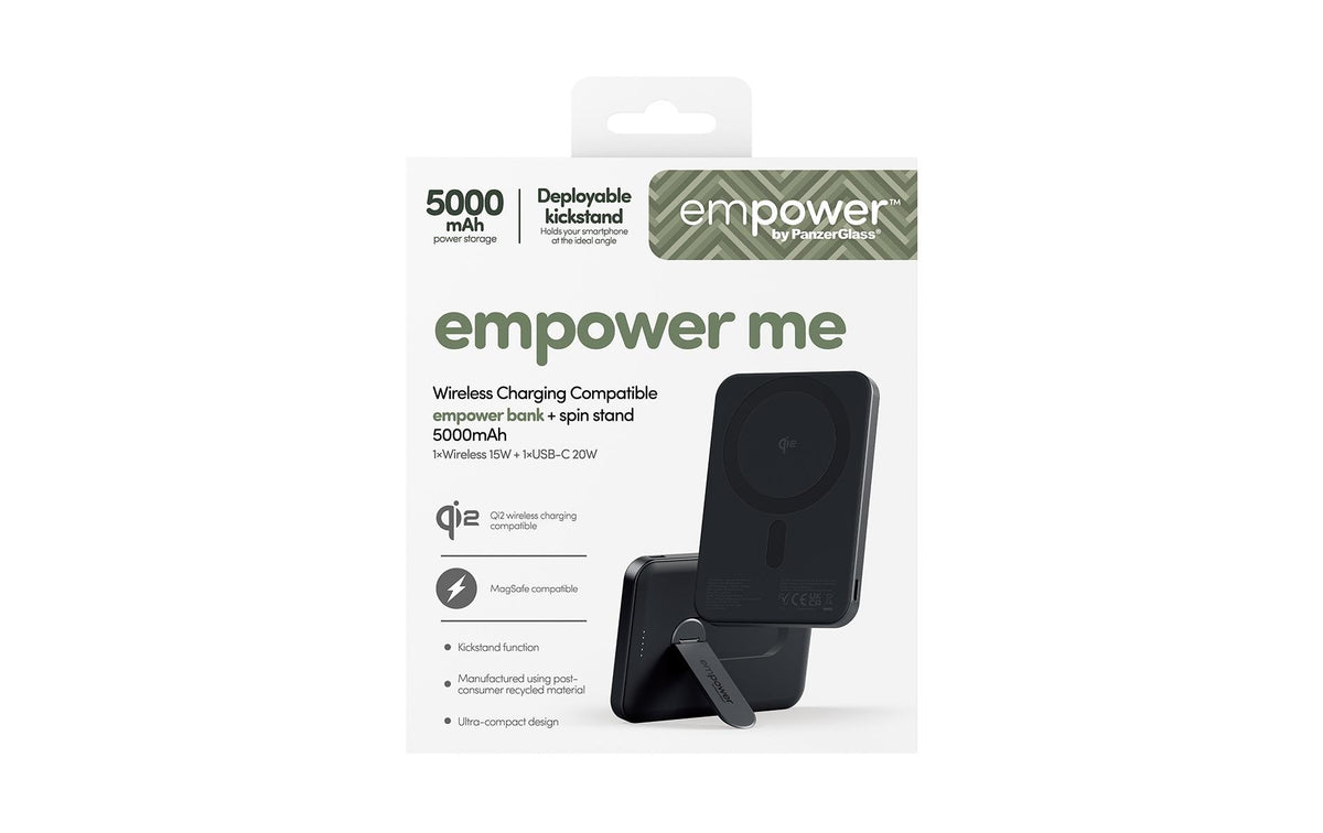 PanzerGlass MagSafe Powerbank 5000 mAh, PD 20 W, 1× USB-C, mit Ständer, Schwarz