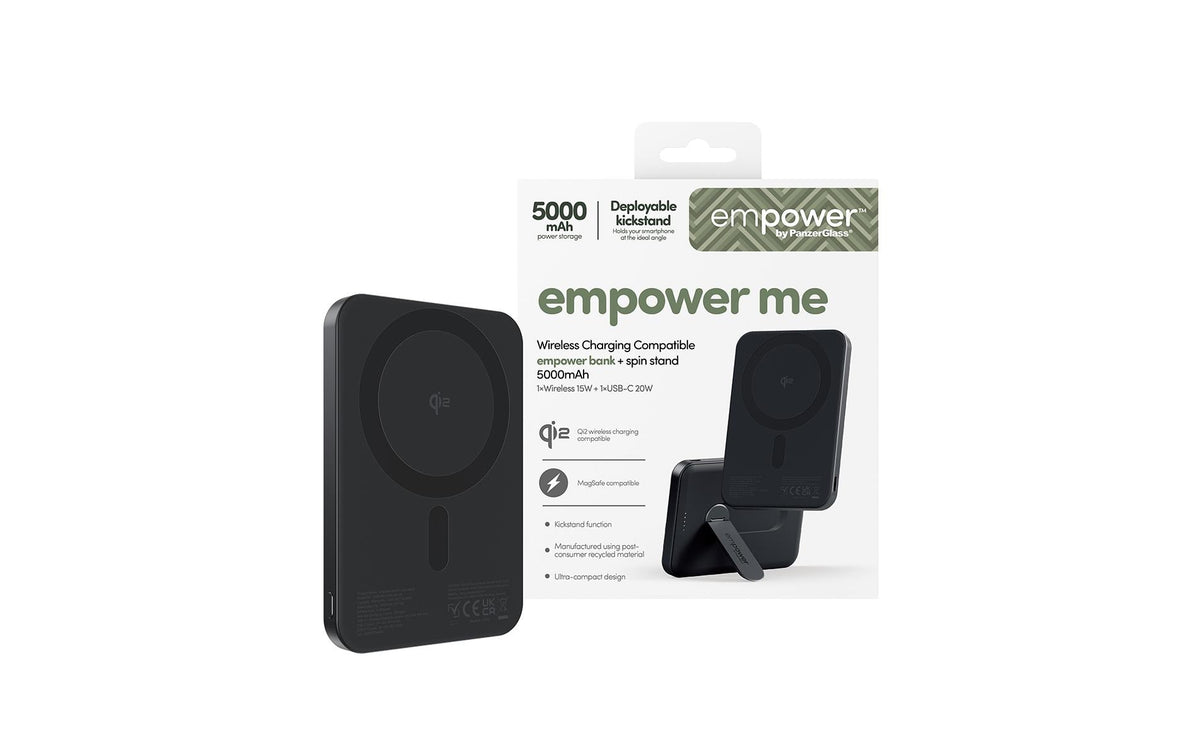 PanzerGlass MagSafe Powerbank 5000 mAh, PD 20 W, 1× USB-C, mit Ständer, Schwarz