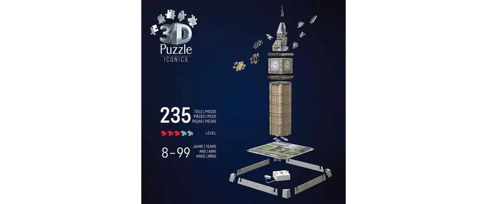 Ravensburger 3D Puzzle Iconics Big Ben – mit Licht – 216 Teile – 20,9 × 20,9 × 44 cm – ab 8 Jahren – FSC