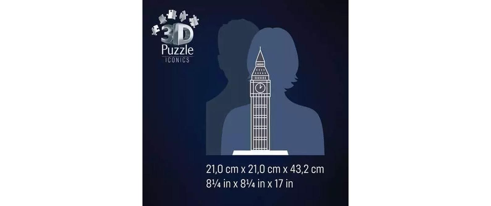 Ravensburger 3D Puzzle Iconics Big Ben – mit Licht – 216 Teile – 20,9 × 20,9 × 44 cm – ab 8 Jahren – FSC
