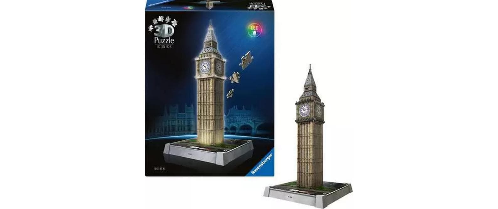 Ravensburger 3D Puzzle Iconics Big Ben – mit Licht – 216 Teile – 20,9 × 20,9 × 44 cm – ab 8 Jahren – FSC