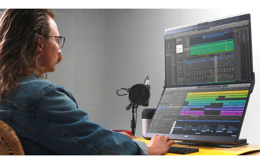 Mobile Pixels Geminos X 2K 24 – Monitor, 24", 75 Hz, 300 cd/m², Webcam, USB-C, 2× HDMI, USB-Hub, Lautsprecher