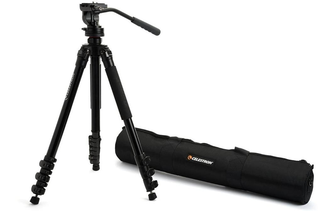 Celestron 82052 Stativ – bis 174,6 cm, Traglast 4 kg, 4 Segmente, eingeklappt 62,8 cm – Schwarz