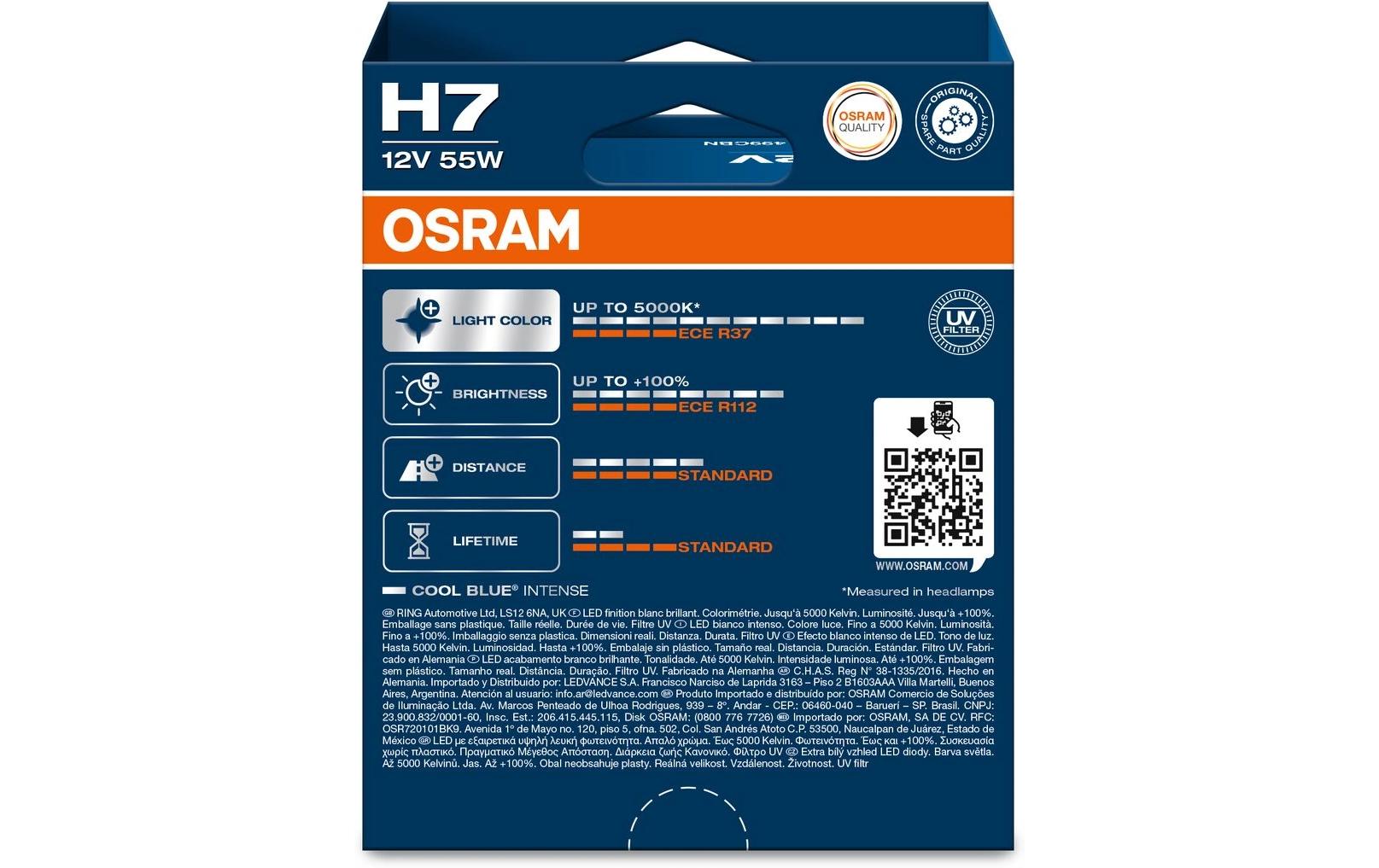Osram Halogenlampe H7 PX26d – Kaltweiss 5000 K, 1500 lm, 55 W