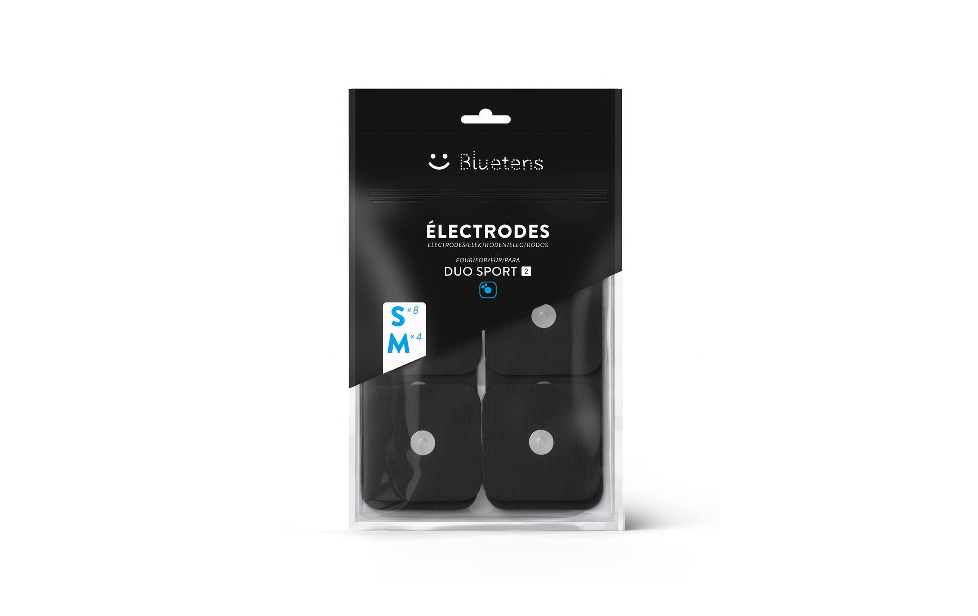 Bluetens Duo Sport 2 – Ersatzelektroden, 4 × Elektroden M, 8 × Elektroden S – Schwarz