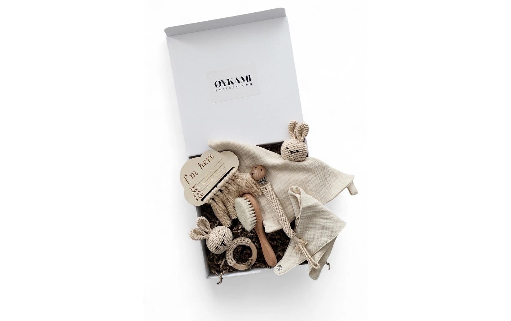 Oykami Geschenkbox Salzburg – Hase, Beissring – Holz, Baumwolle – ab 0 Jahren – beige