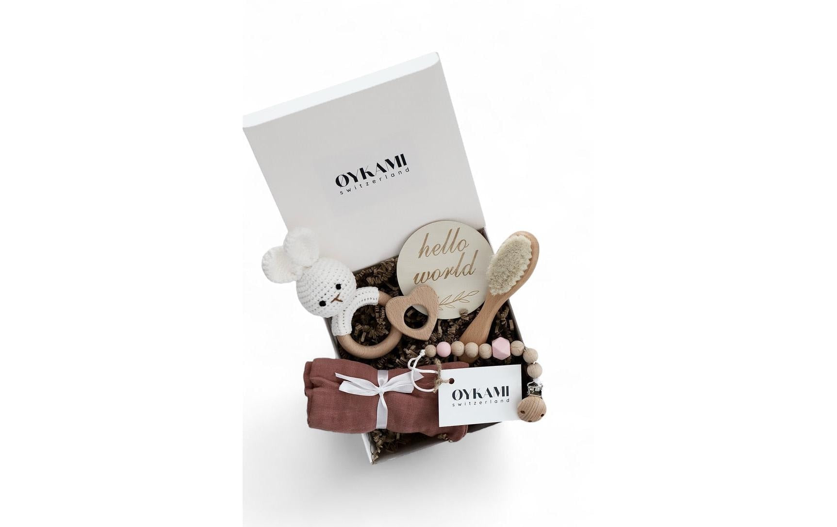 OYKAMI Geschenkbox – Holz, Baumwolle – Mehrfarbig (Weiss, Rosa, Beige)