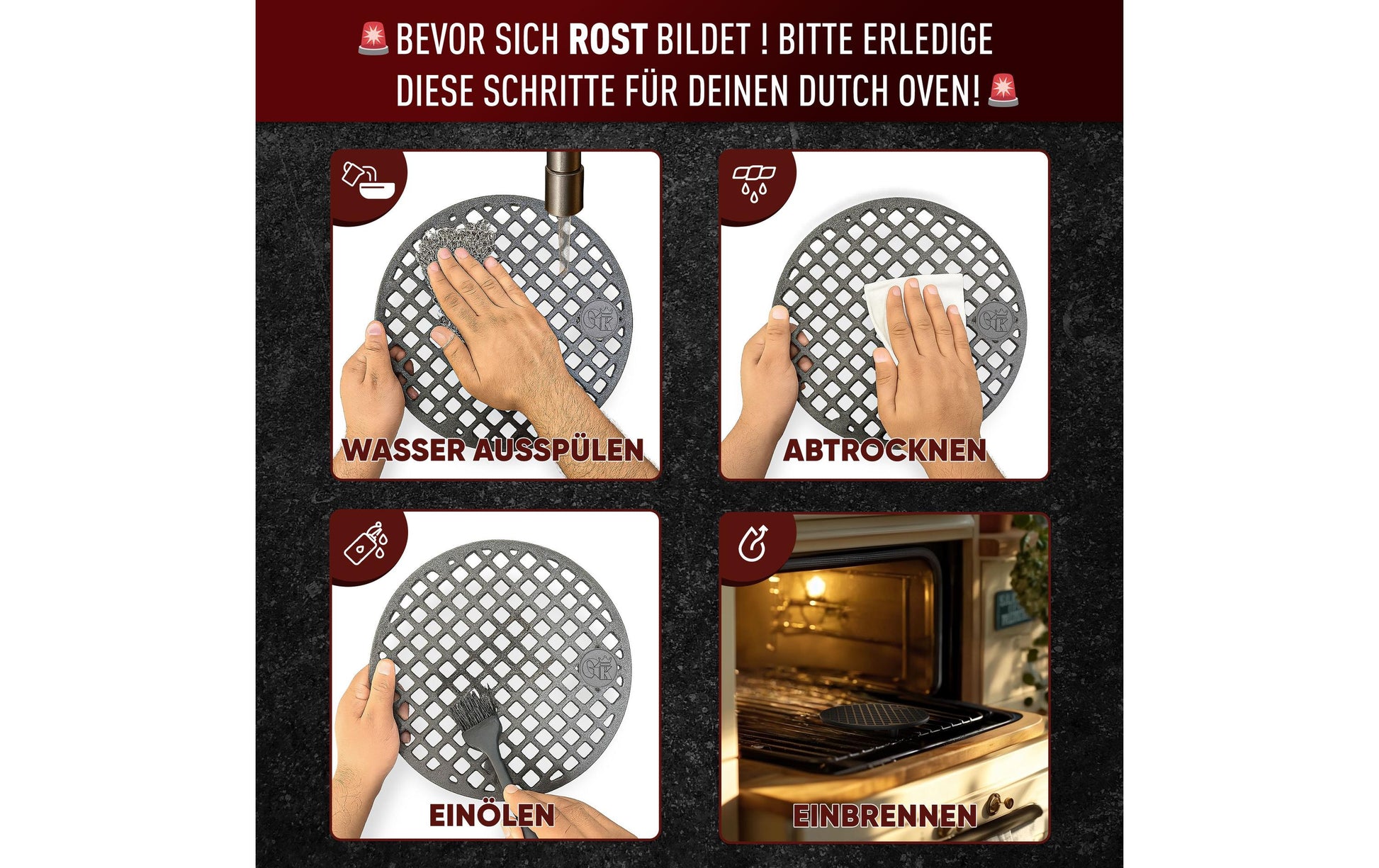 Gusskoenig Grillrost Ø 20 × 30 cm, Gusseisen, schwarz, mit Beinen