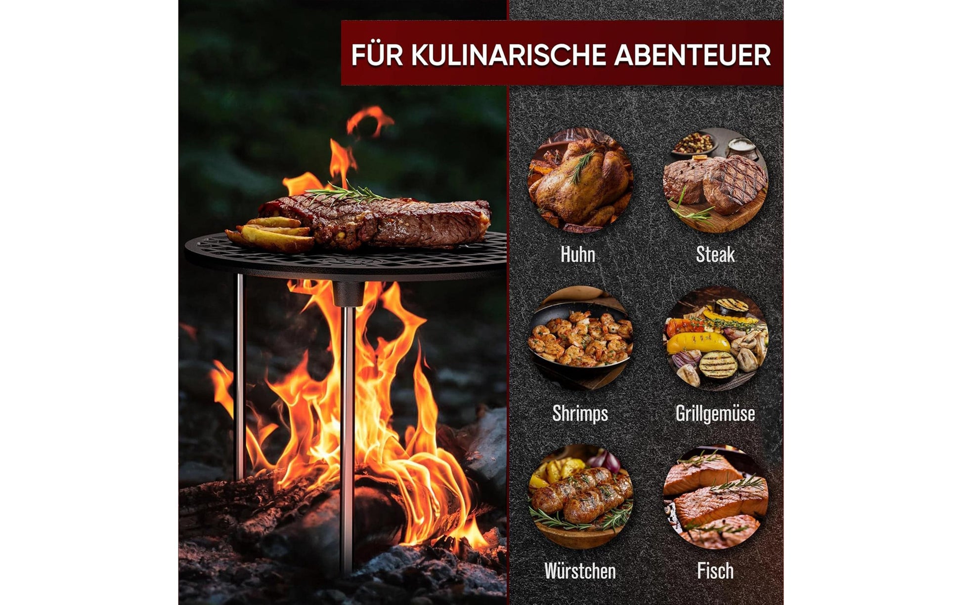 Gusskoenig Grillrost Ø 20 × 30 cm, Gusseisen, schwarz, mit Beinen