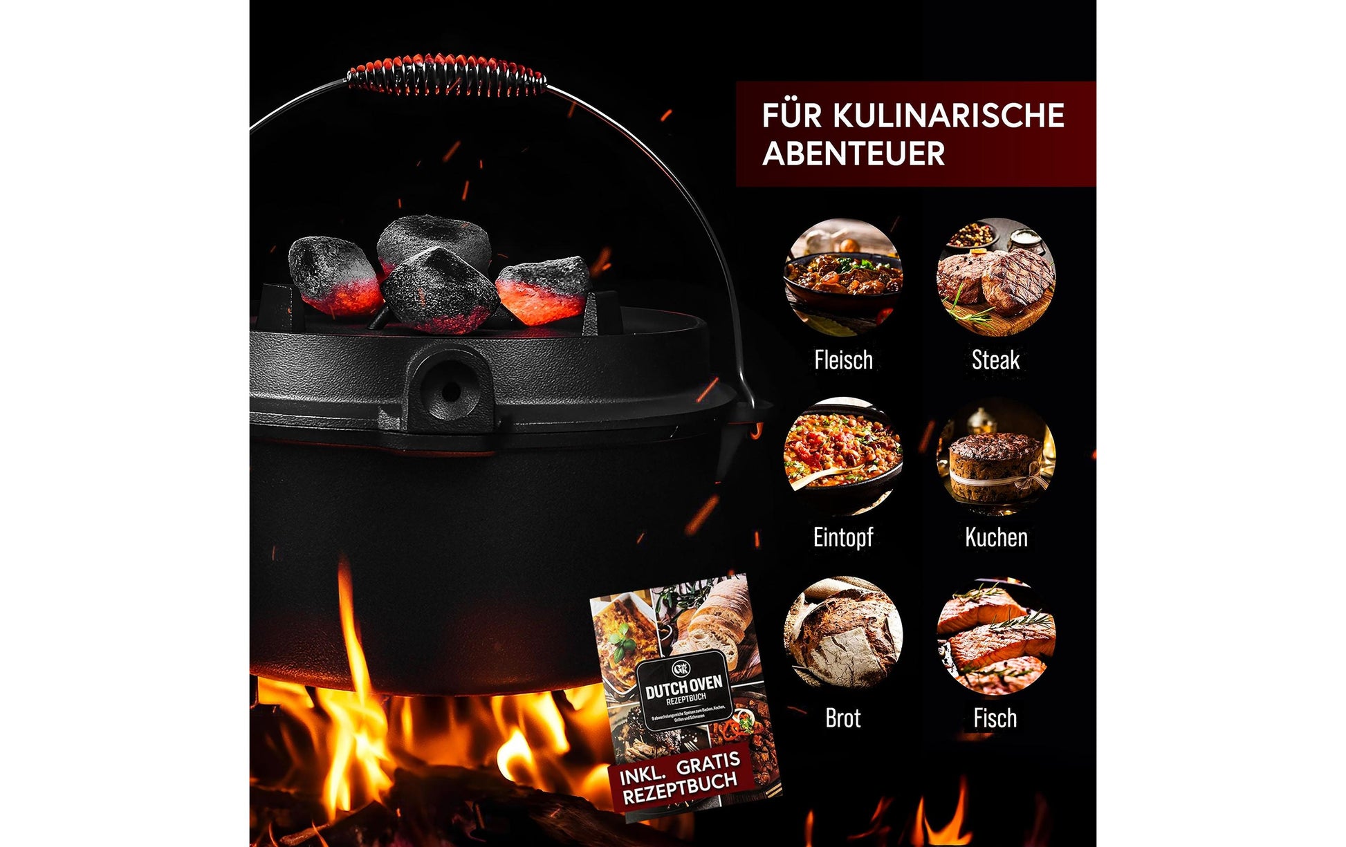 Gusskoenig Kochtopf – 4,5 l, Ø 16,7 cm, Gusseisen, Schwarz