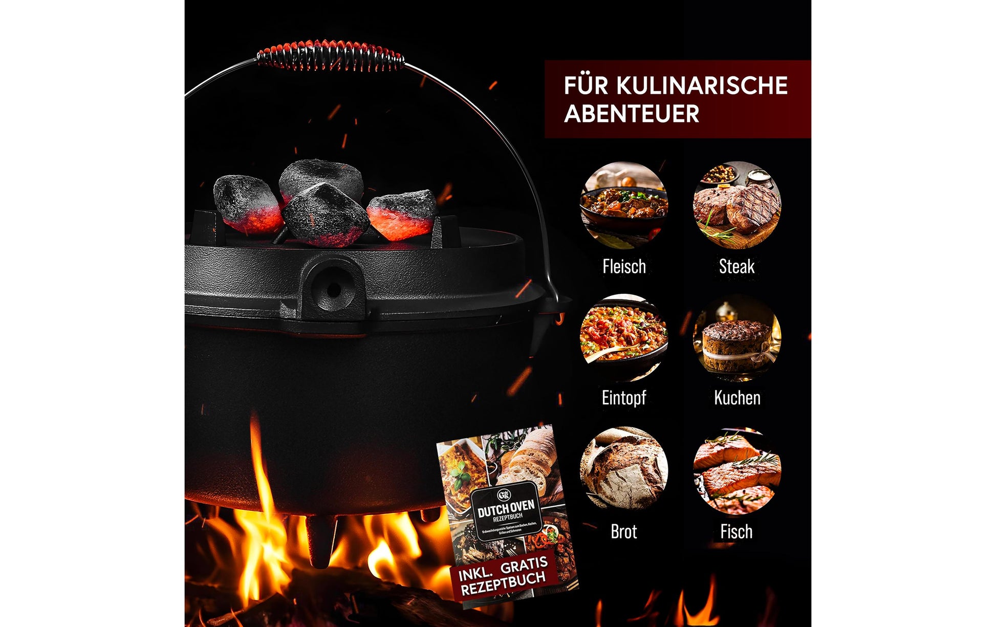 Gusskoenig Kochtopf – 7 L, Ø 22,7 cm, Gusseisen, Schwarz