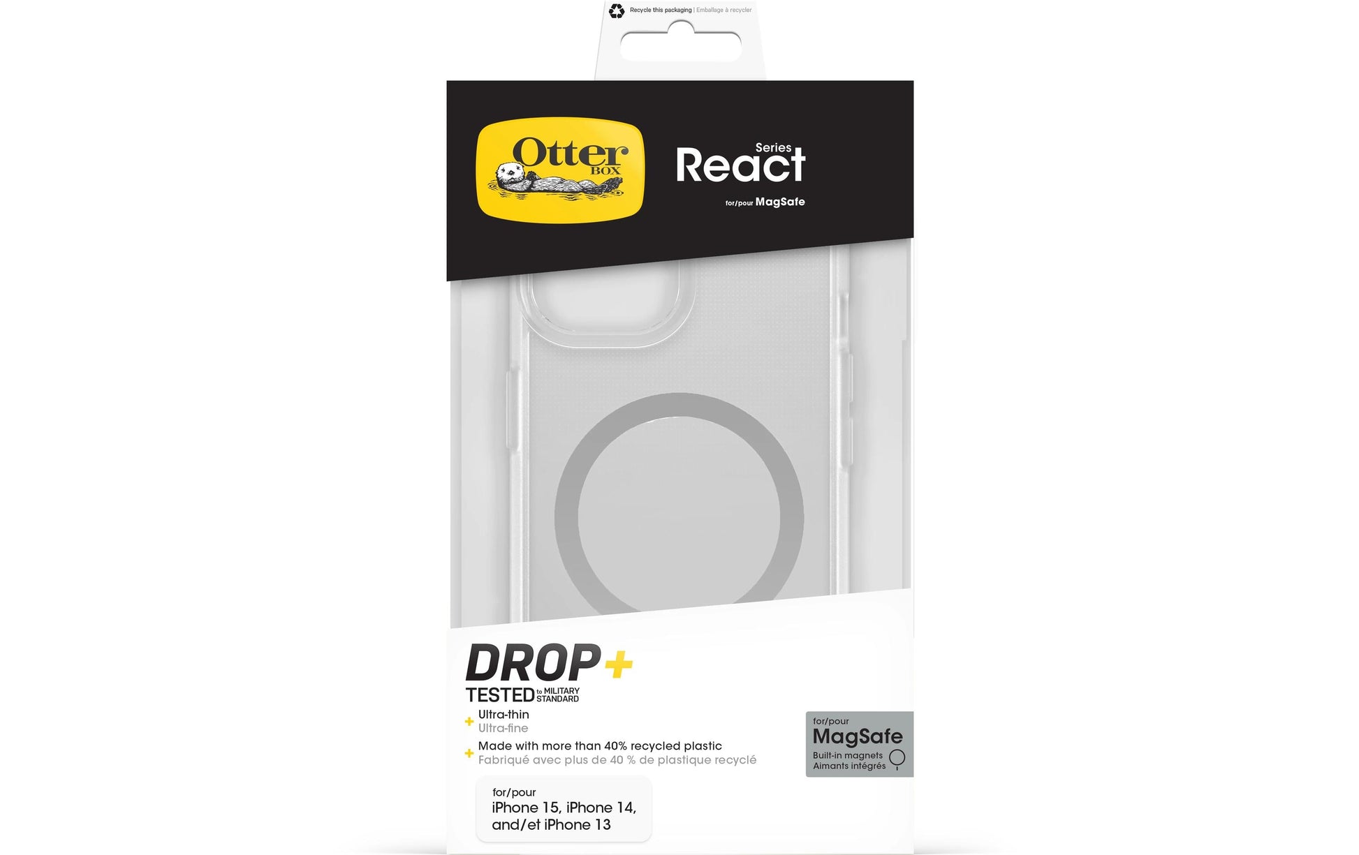 OtterBox Backcover React – für Apple iPhone 16e/15/14 – transparent – MagSafe-kompatibel