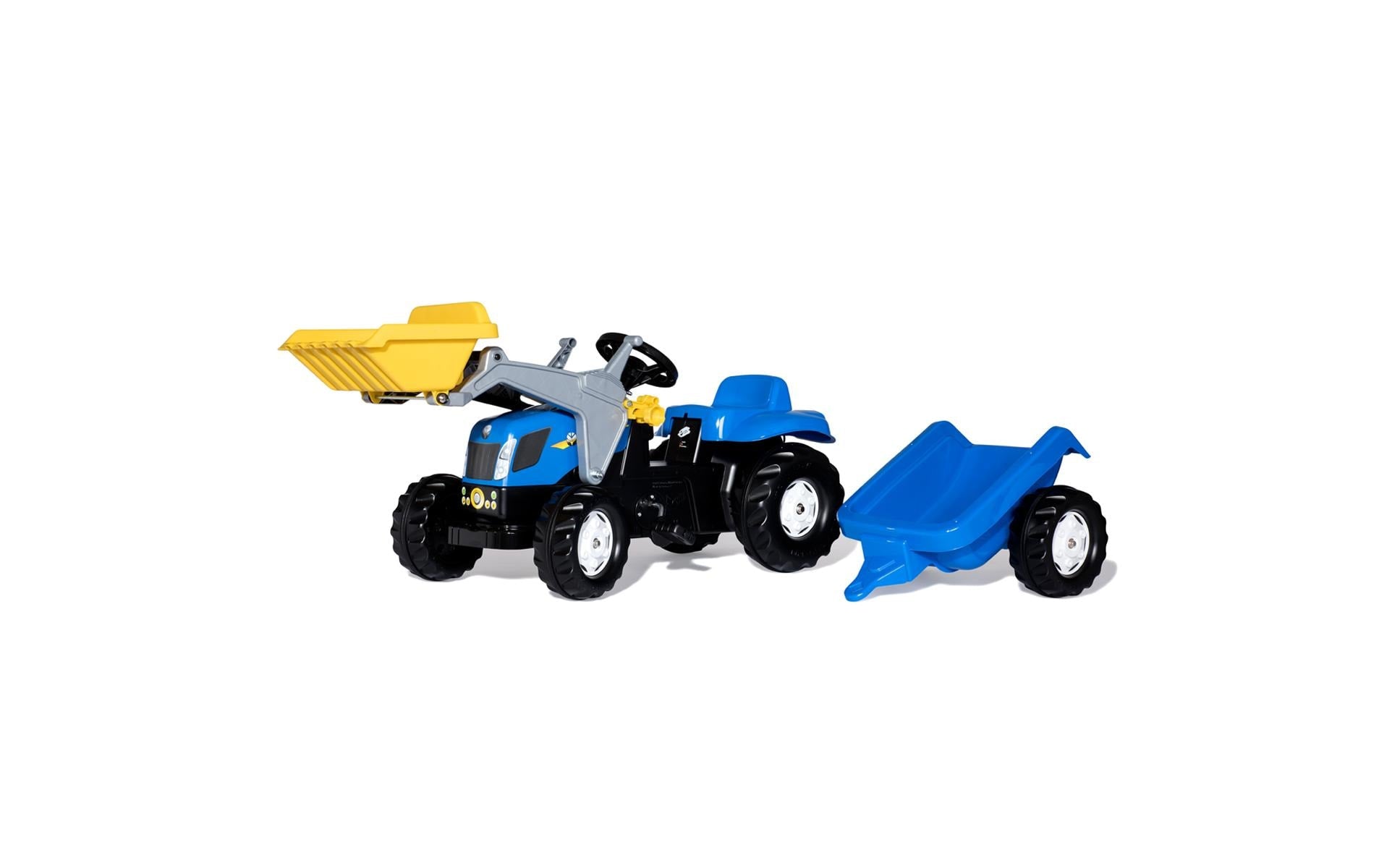 rolly toys rollyKid New Holland Aufsitztraktor – mit Lader & Anhänger – 55 × 47 × 161 cm – ab 2,5 J.