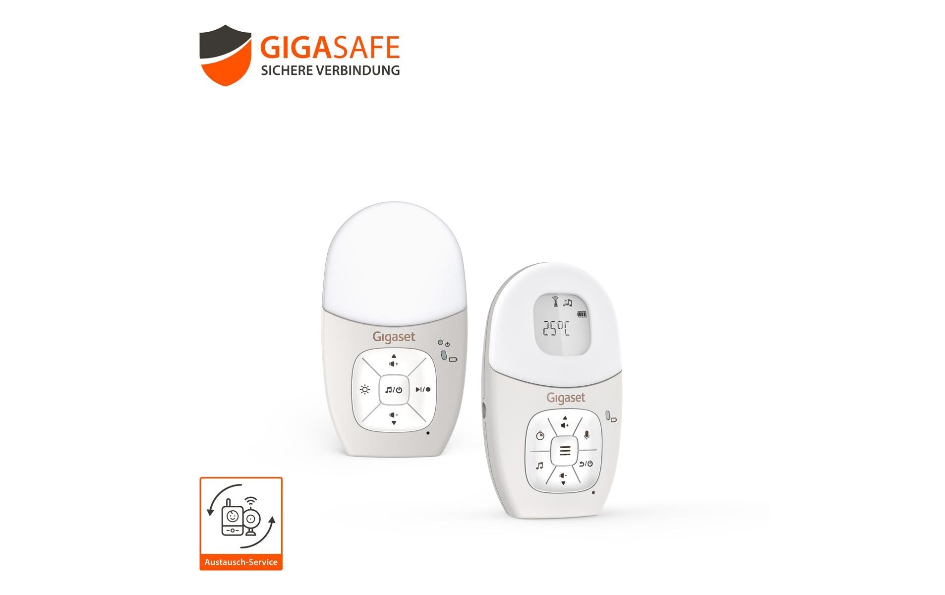Gigaset Baby 100 Audio – DECT Audio-Babyphone, Reichweite bis 300 m, Batteriebetrieb, 4× NiMH, Grau