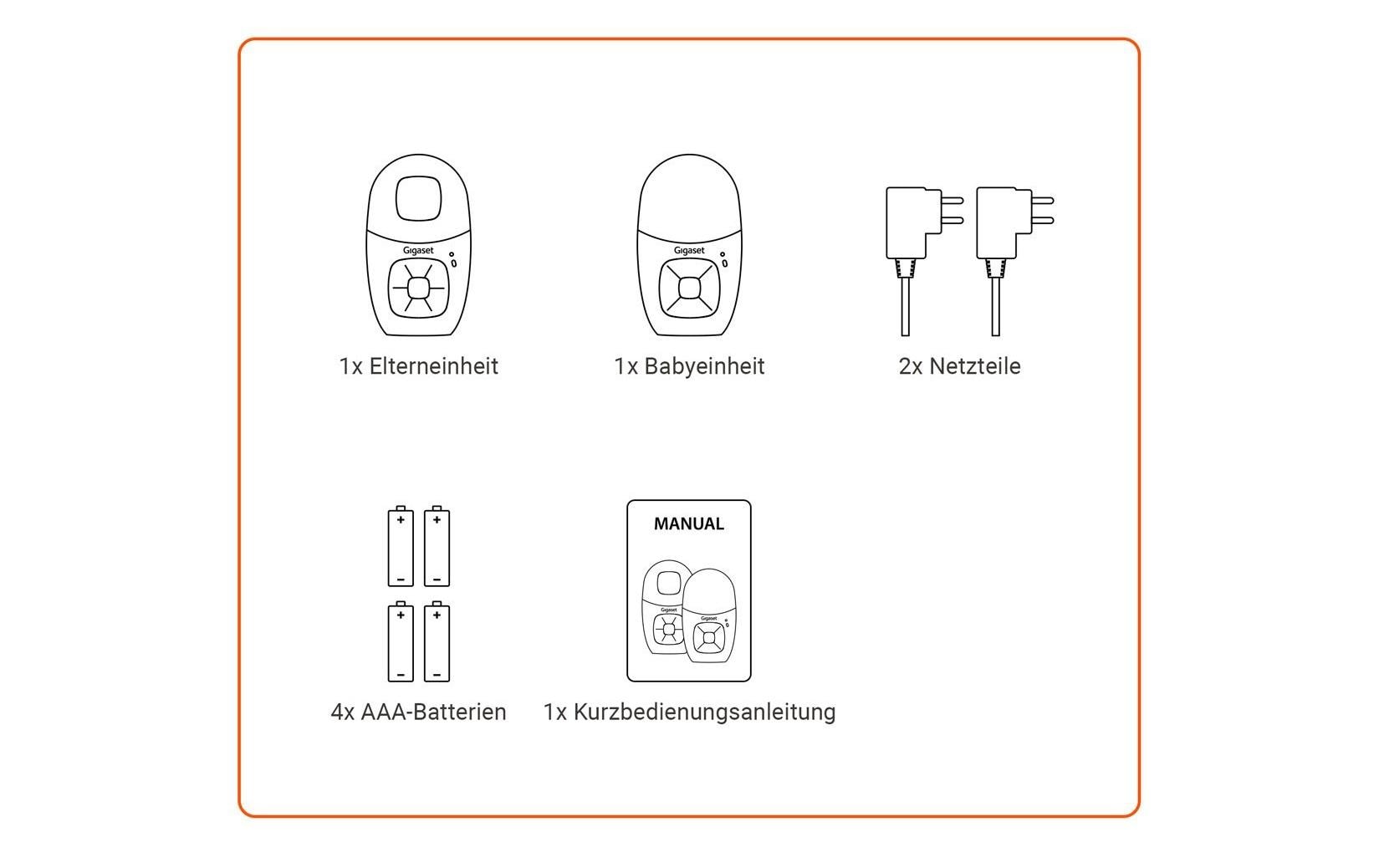 Gigaset Baby 100 Audio – DECT Audio-Babyphone, Reichweite bis 300 m, Batteriebetrieb, 4× NiMH, Grau