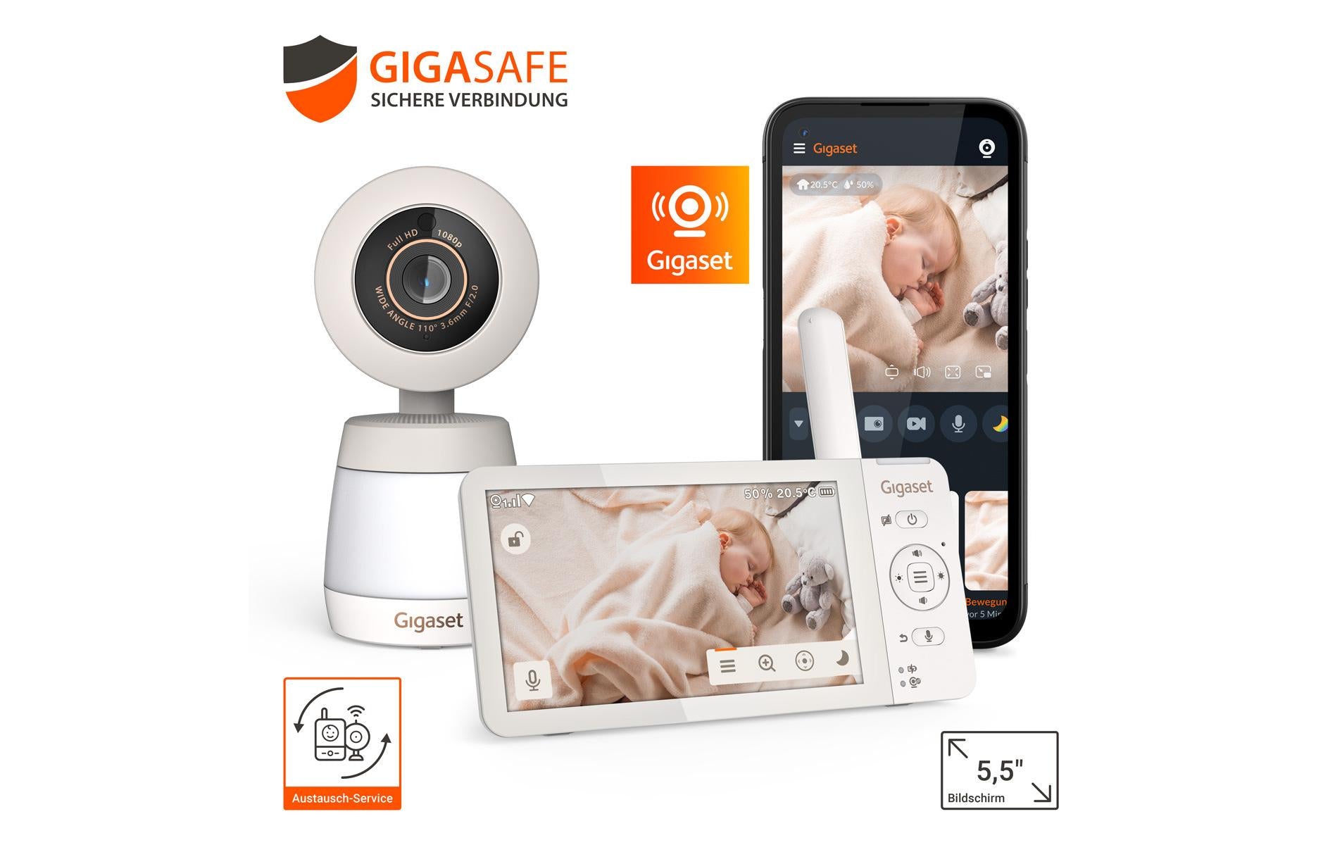 Gigaset Baby 700 Connected Babyphone – Video, Audio – WLAN – Akku – Display – Temperatur & Feuchte