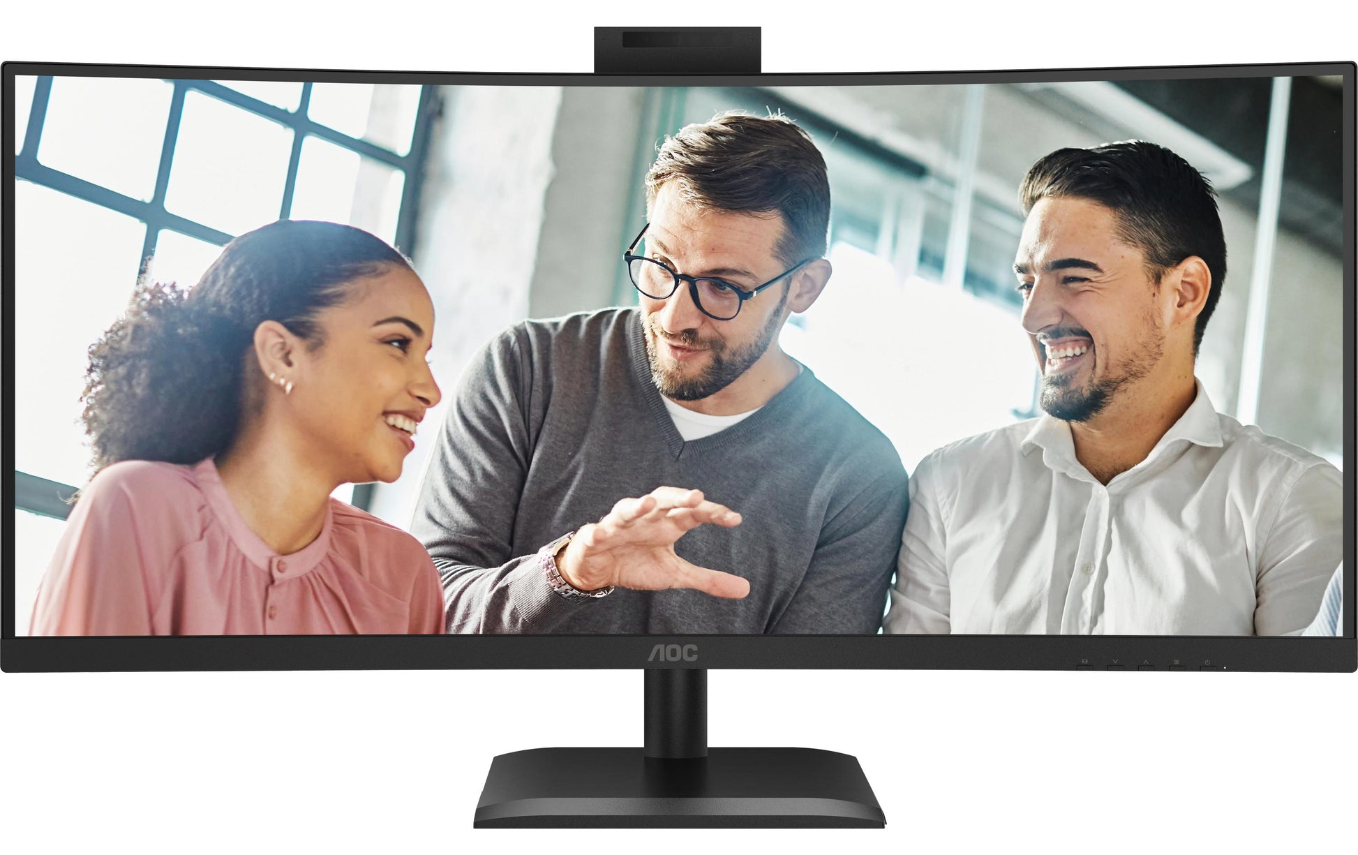AOC E4 CU34E4CW – 34" Gebogen 1500R, 3440 × 1440 (UWQHD), VA, 120 Hz, USB-C 90 W, Webcam, KVM, LAN