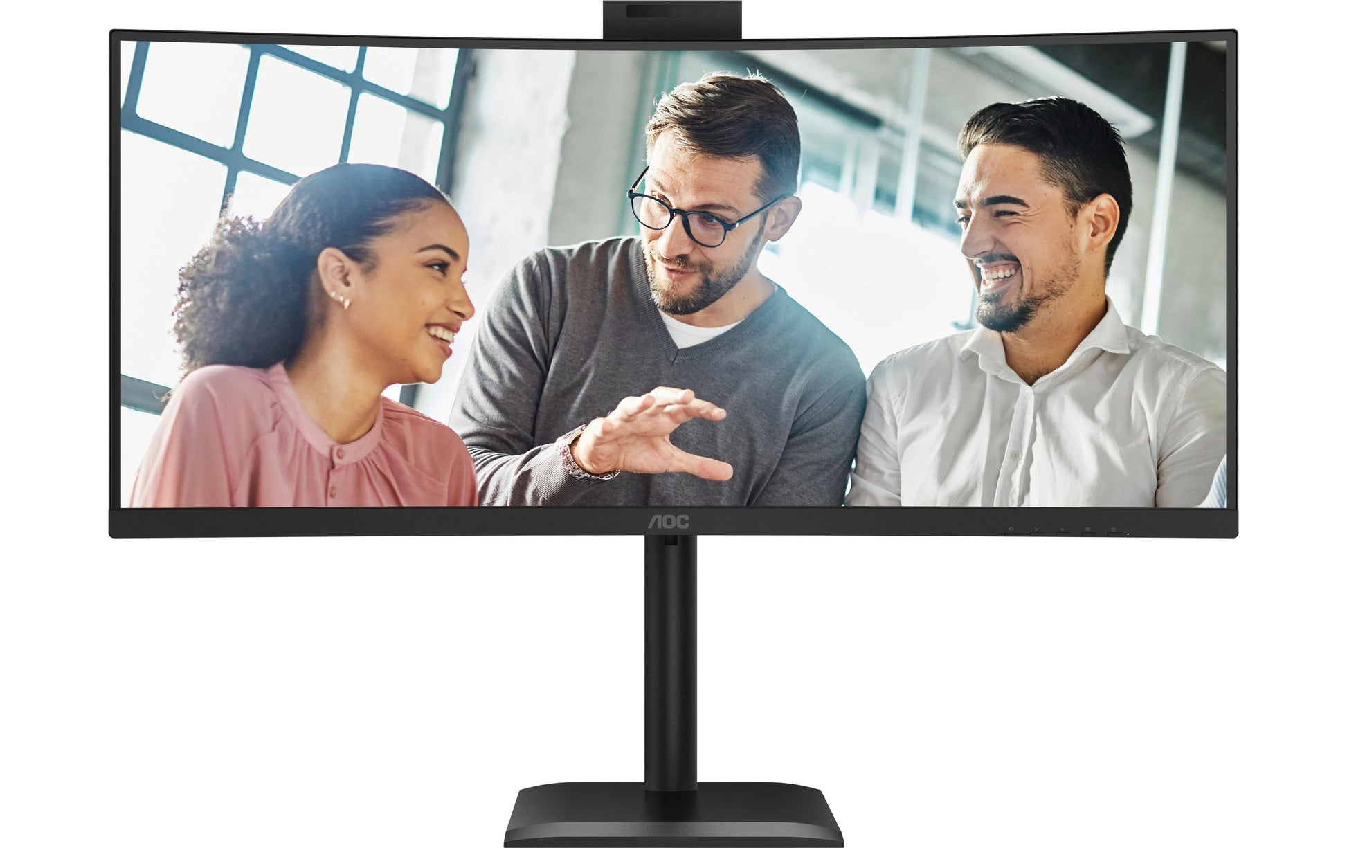 AOC E4 CU34E4CW – 34" Gebogen 1500R, 3440 × 1440 (UWQHD), VA, 120 Hz, USB-C 90 W, Webcam, KVM, LAN