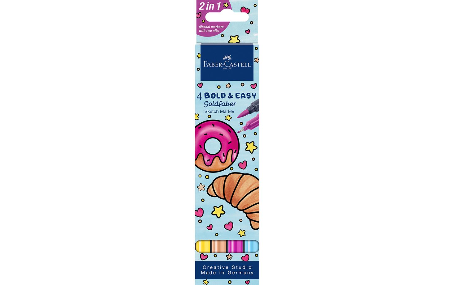 Faber-Castell Sketch Marker Bold Easy II Fineliner Set – 4 Stk., 0,6 mm, 4 Farben, wasserfest