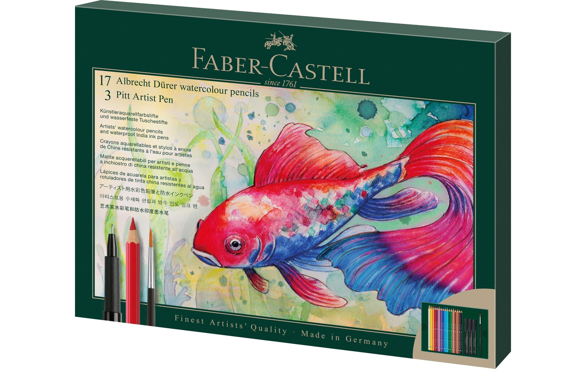 Faber-Castell Aquarellfarbstifte Albrecht Dürer – 21 Stück, mit Pitt Artist Pen, im Metalletui, Ø 3,8 mm
