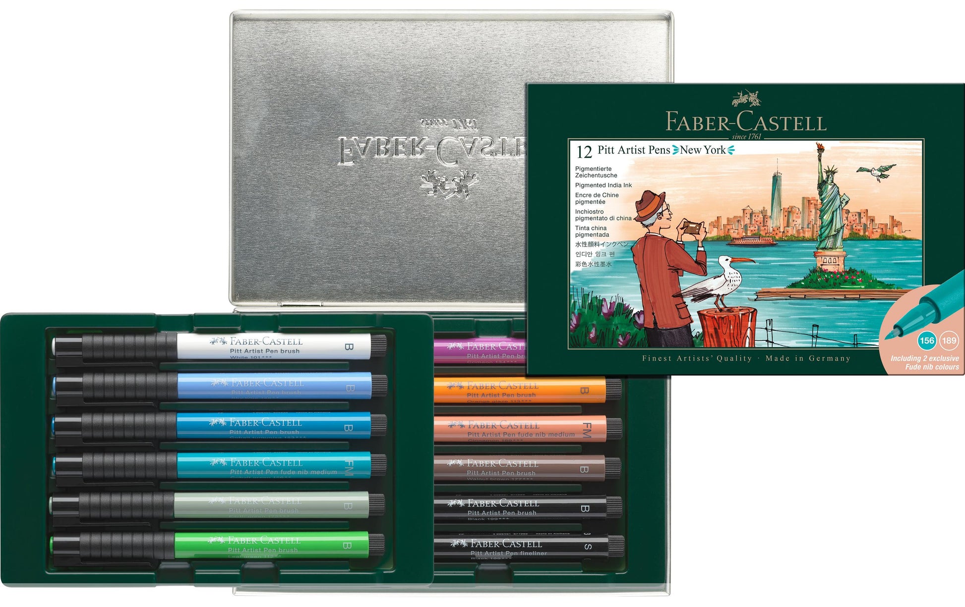Faber-Castell PITT Artist Pen New York Fineliner – 12 Farben – 0,4 mm – wasserfest