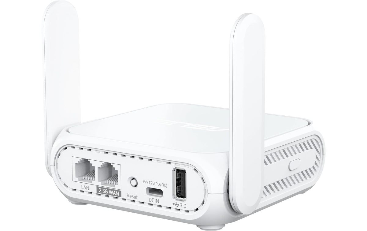 ASUS RT-BE58 Go Tragbarer Router – Wi‑Fi 7, Ethernet – DC 12 V – 120 × 210 × 85 mm