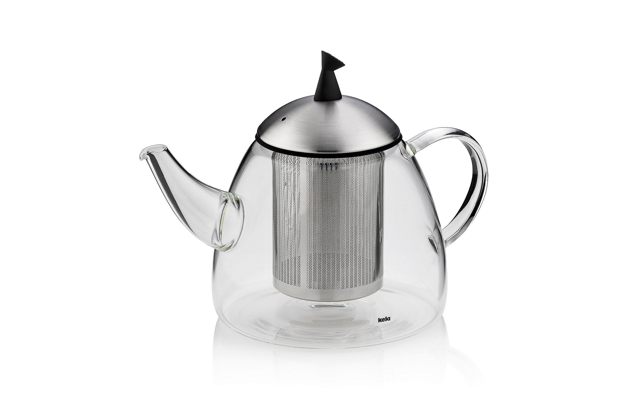 Kela Aurora – Teekanne, 1,8 l, Glas/Edelstahl, Edelstahl-Teesieb, Silber, für Elektro/Gas/Glaskeramik