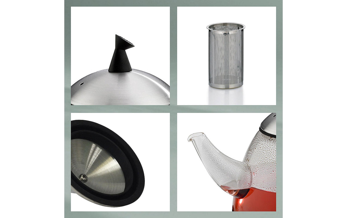 Kela Aurora – Teekanne, 1,8 l, Glas/Edelstahl, Edelstahl-Teesieb, Silber, für Elektro/Gas/Glaskeramik