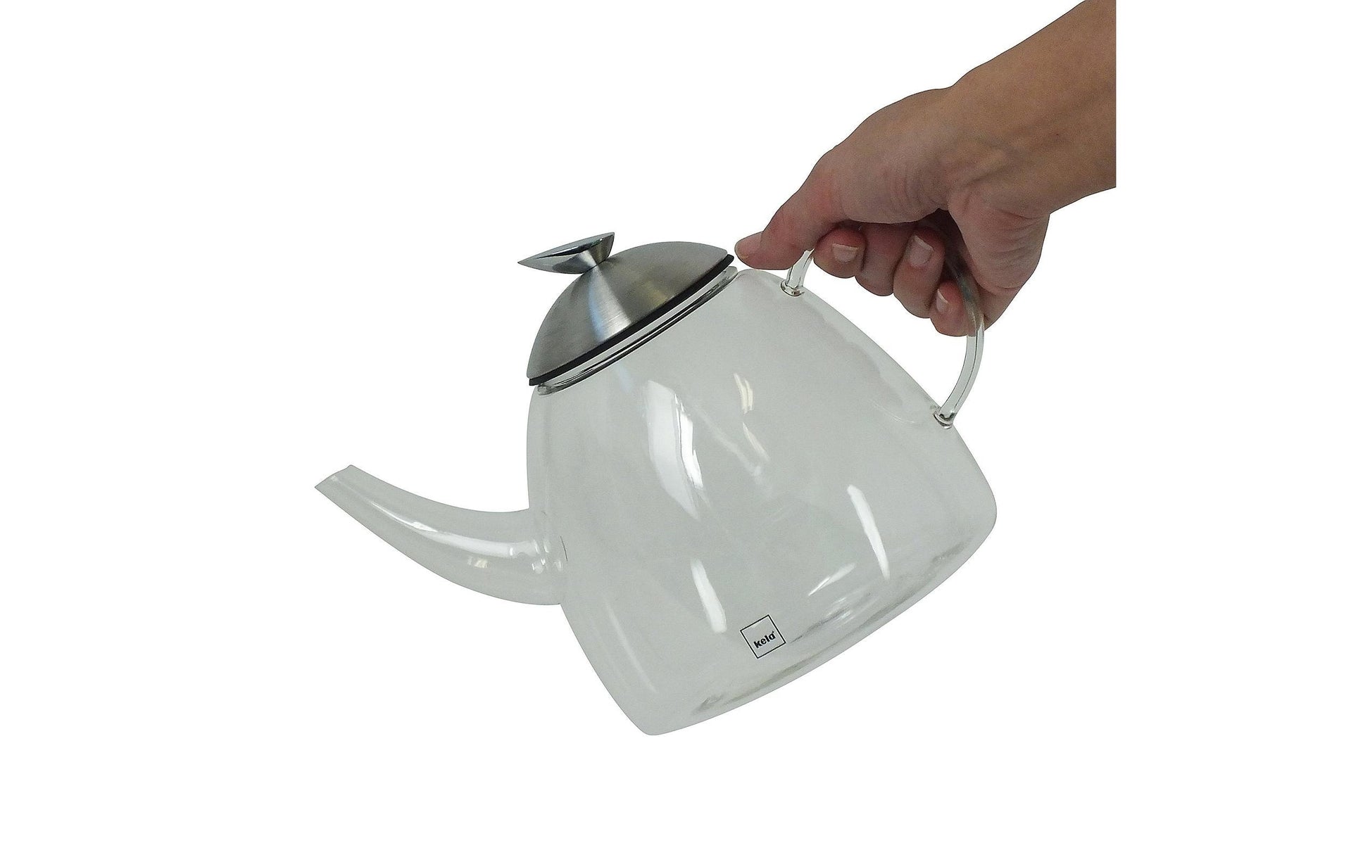 Kela Aurora – Teekanne, 1,8 l, Glas/Edelstahl, Edelstahl-Teesieb, Silber, für Elektro/Gas/Glaskeramik