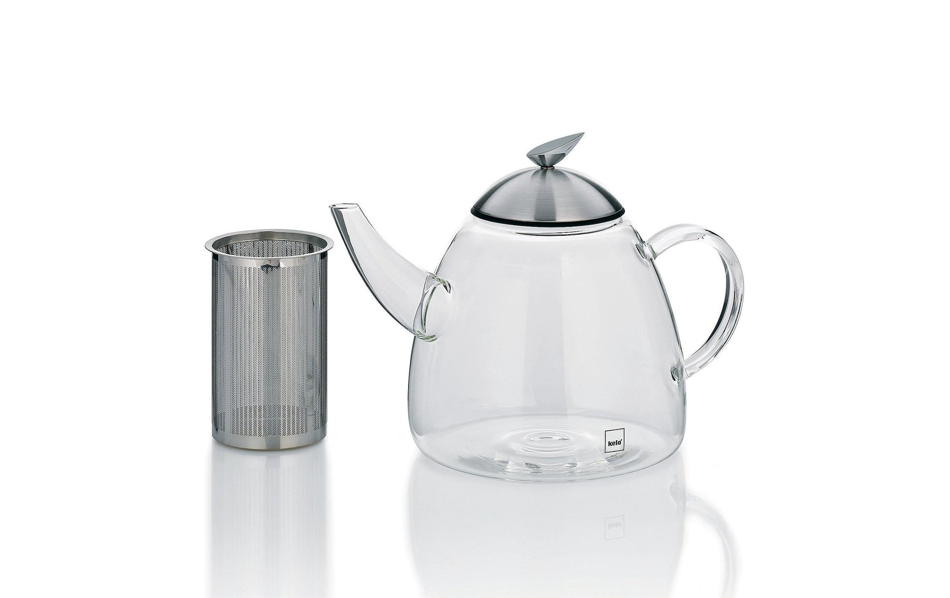 Kela Aurora – Teekanne, 1,8 l, Glas/Edelstahl, Edelstahl-Teesieb, Silber, für Elektro/Gas/Glaskeramik