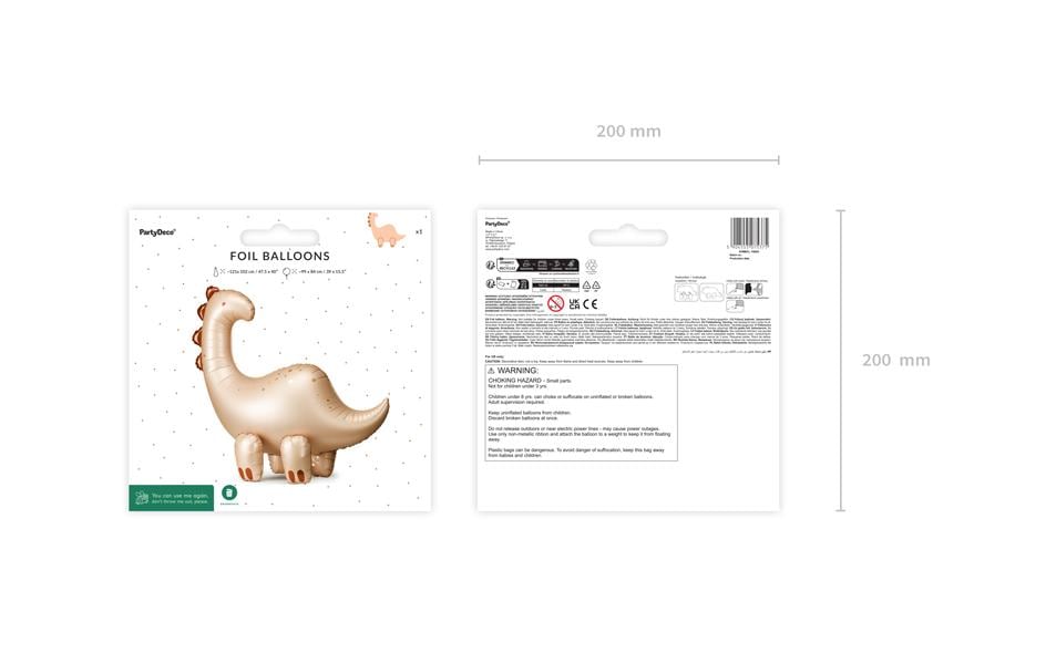 PartyDeco Folienballon Brontosaurus stehend – mehrfarbig – 85 × 91 cm – 1 Stk
