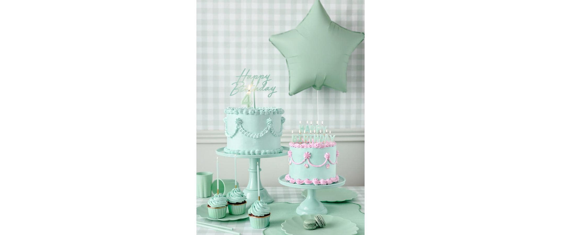 PartyDeco Geburtstagskerzen Happy Birthday – Hellgrün – Höhe 2,5 cm (Gesamthöhe 7 cm)