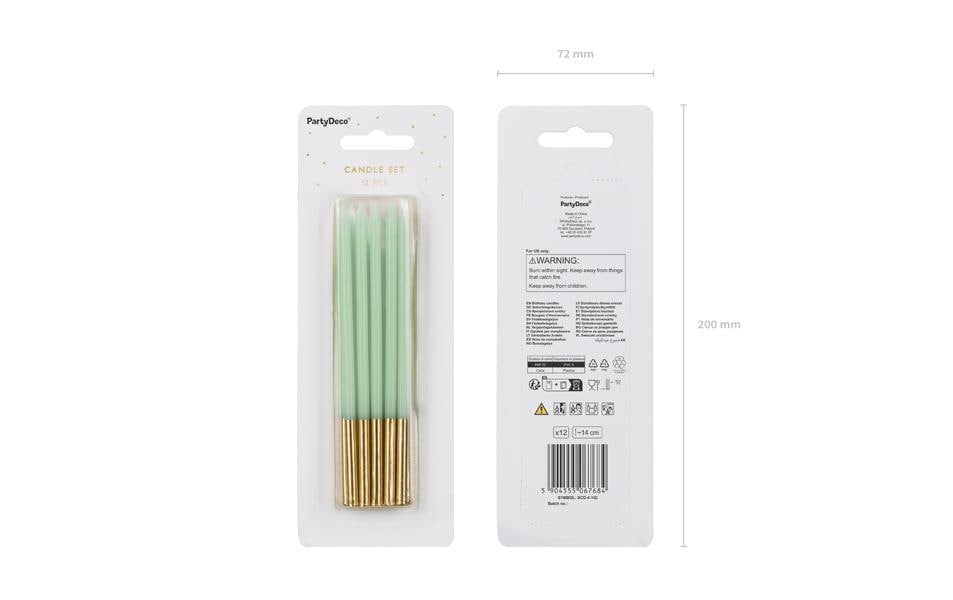 PartyDeco Geburtstagskerzen – Hellgrün – 14 cm