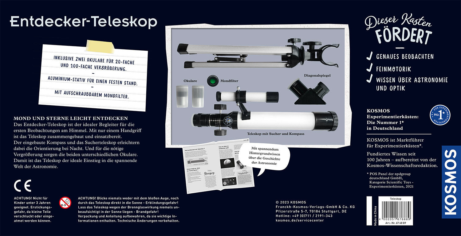 Kosmos Teleskop – Entdecker-Teleskop, 100×, 20 × 38,5 × 9,2 cm, ab 8 Jahren