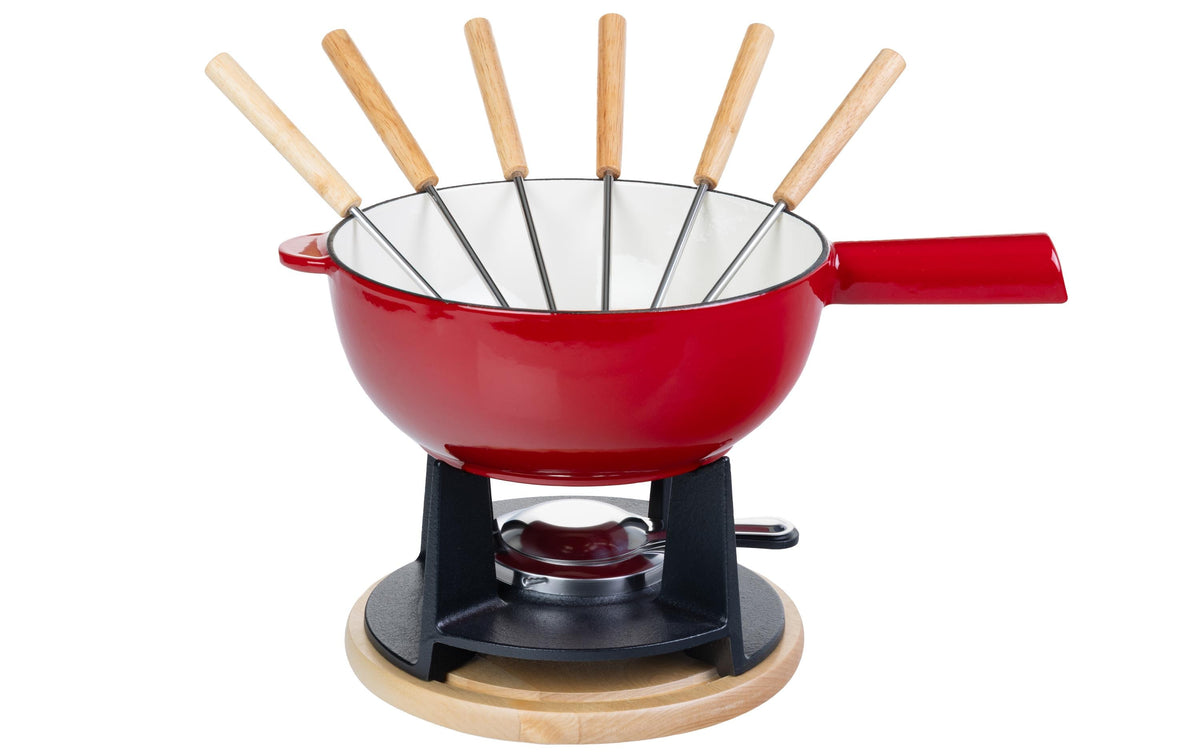 Cocon Fondue-Set – Ø 23 cm, Gusseisen, für Käsefondue, Induktion, Gas, Glaskeramik u. a., 6 Pers., 10 Teile