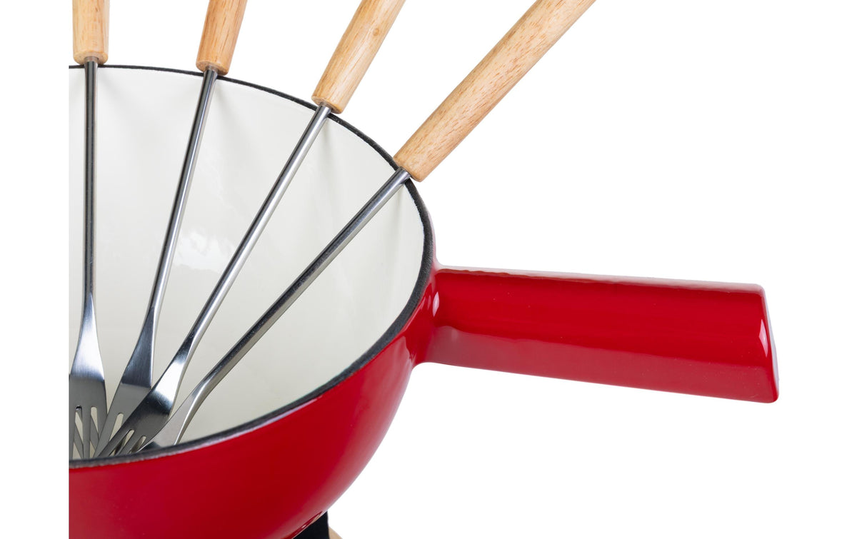 Cocon Fondue-Set – Ø 23 cm, Gusseisen, für Käsefondue, Induktion, Gas, Glaskeramik u. a., 6 Pers., 10 Teile