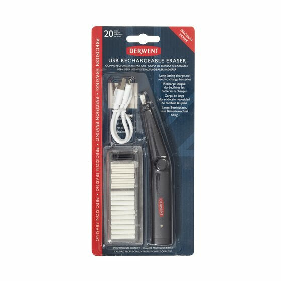 Derwent Elektrischer Radierstift 2305810 – nachfüllbar, wiederaufladbar per USB, schwarz, 1 Stk.