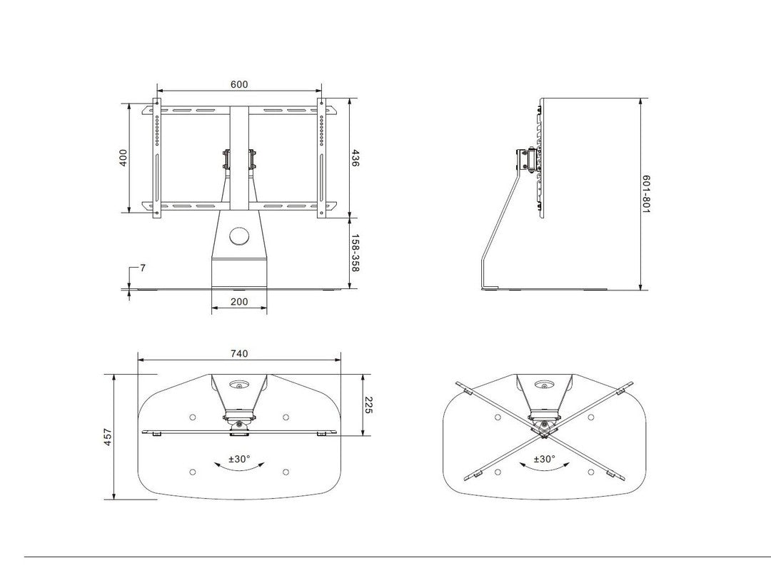 Multibrackets Schwenkbarer Displayständer für 32–60″, VESA 100×100–600×400, bis 30 kg, schwarz