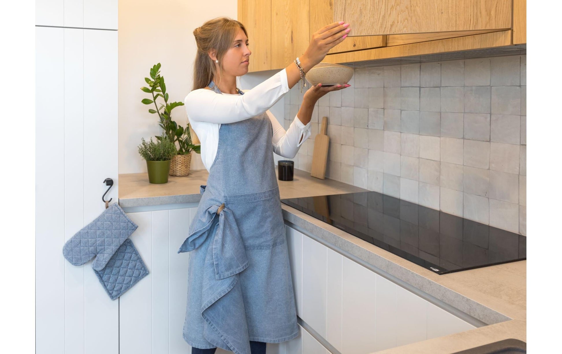 Tiseco Kochschürze – L: 85 cm, Baumwolle, Blau