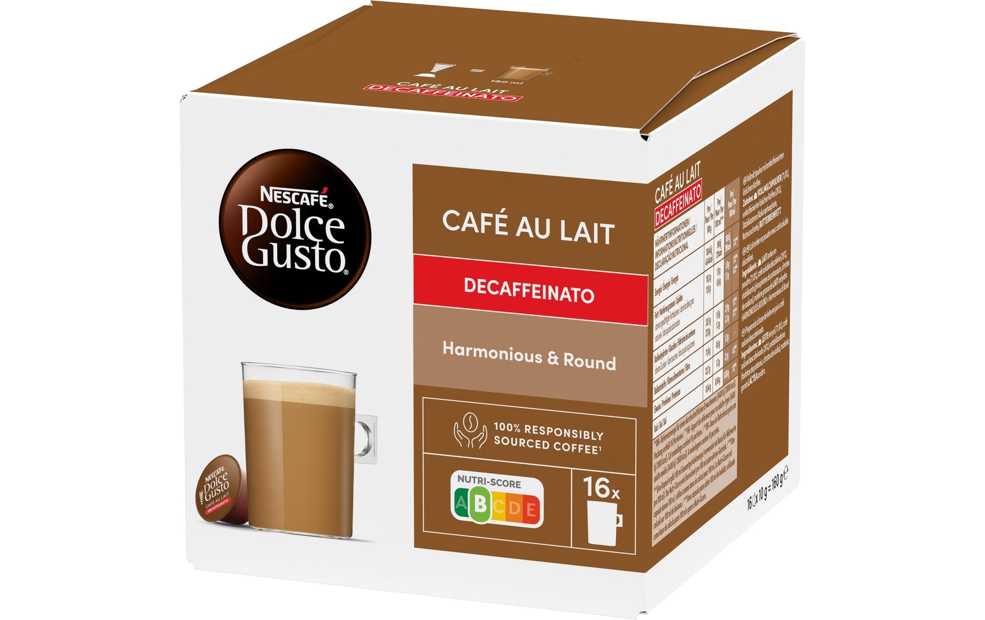 Nescafé Café au lait – Kaffeepads für Dolce Gusto – entkoffeiniert, 16 Pads