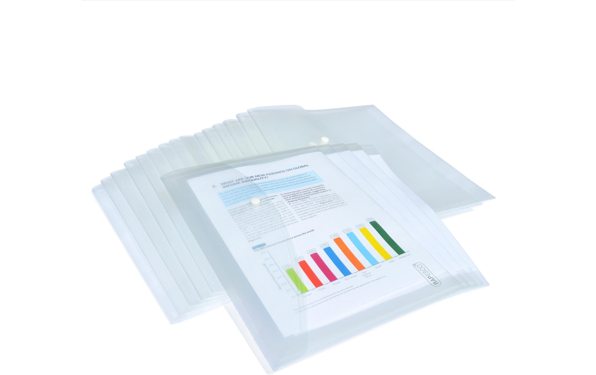 Rapesco Dokumententasche A4+, Druckknopf, transparent – 50 Stück