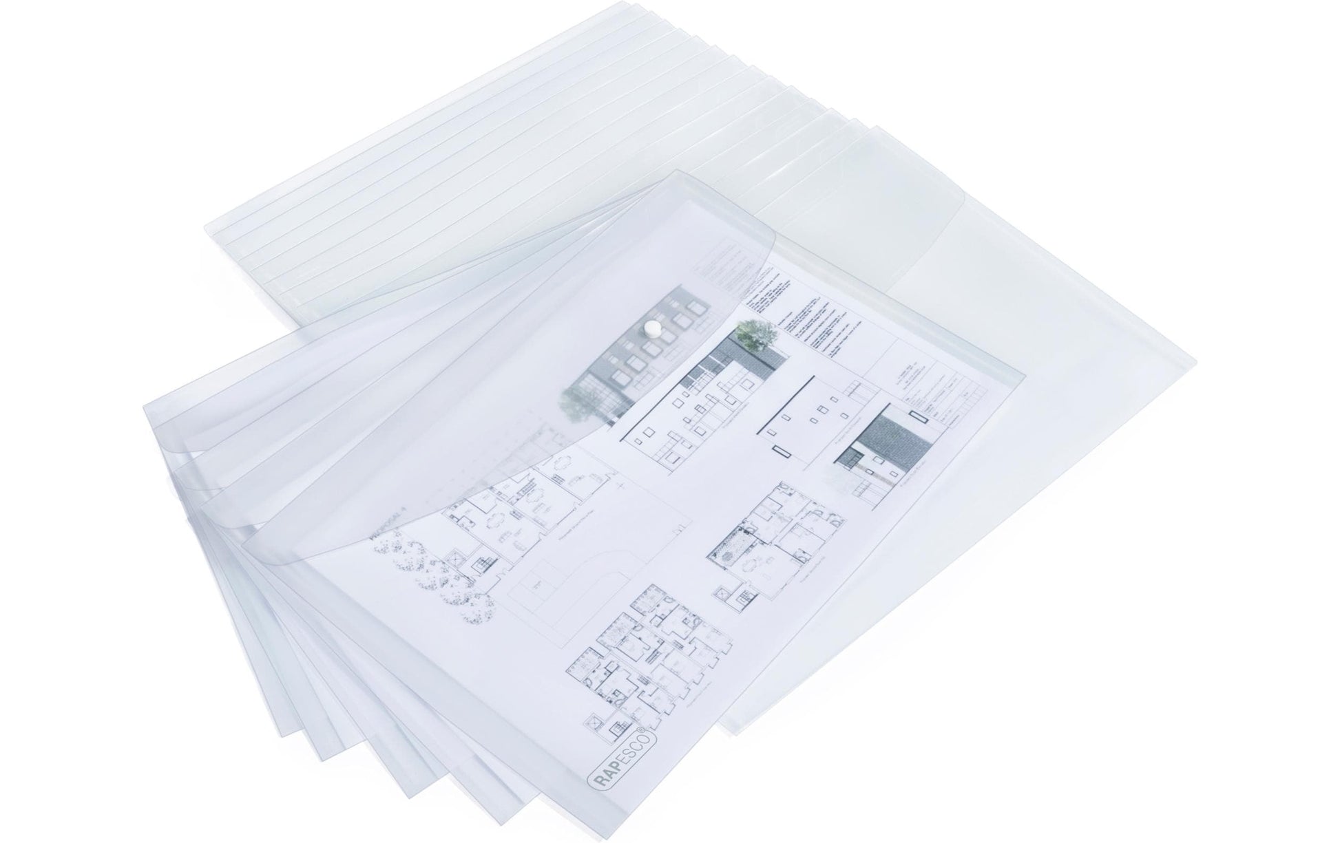 Rapesco Dokumententasche A3, Druckknopf, matt, transparent – 20 Stück