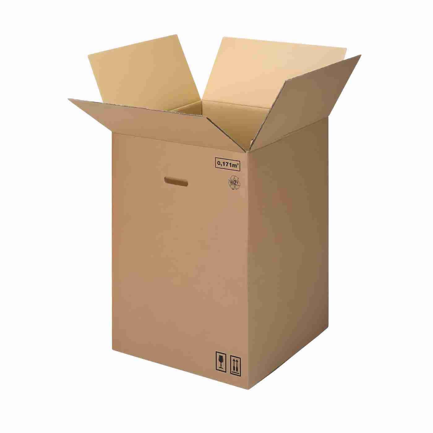 Model Versandbox – 488 × 488 × 674 mm, braun, Grifflöcher – 1 Stk., ab 50 Stk.